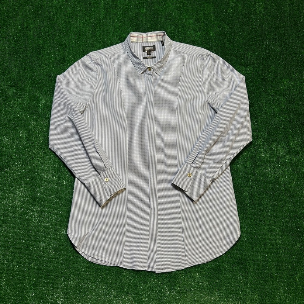 Barbour Lucie Shirt Pinstripe Cotton Button Down Blue White US 8